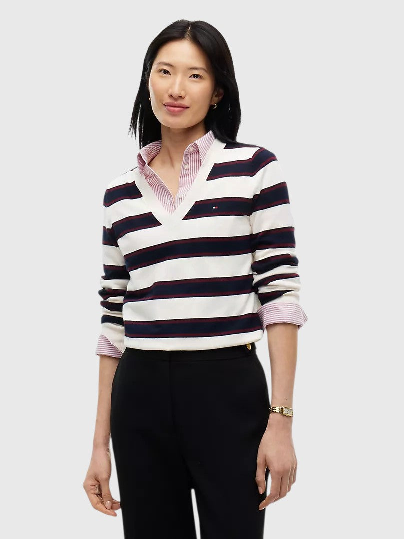 TOMMY HILFIGER Lightweight Striped V-Neck Sweater,XW09742-VLP