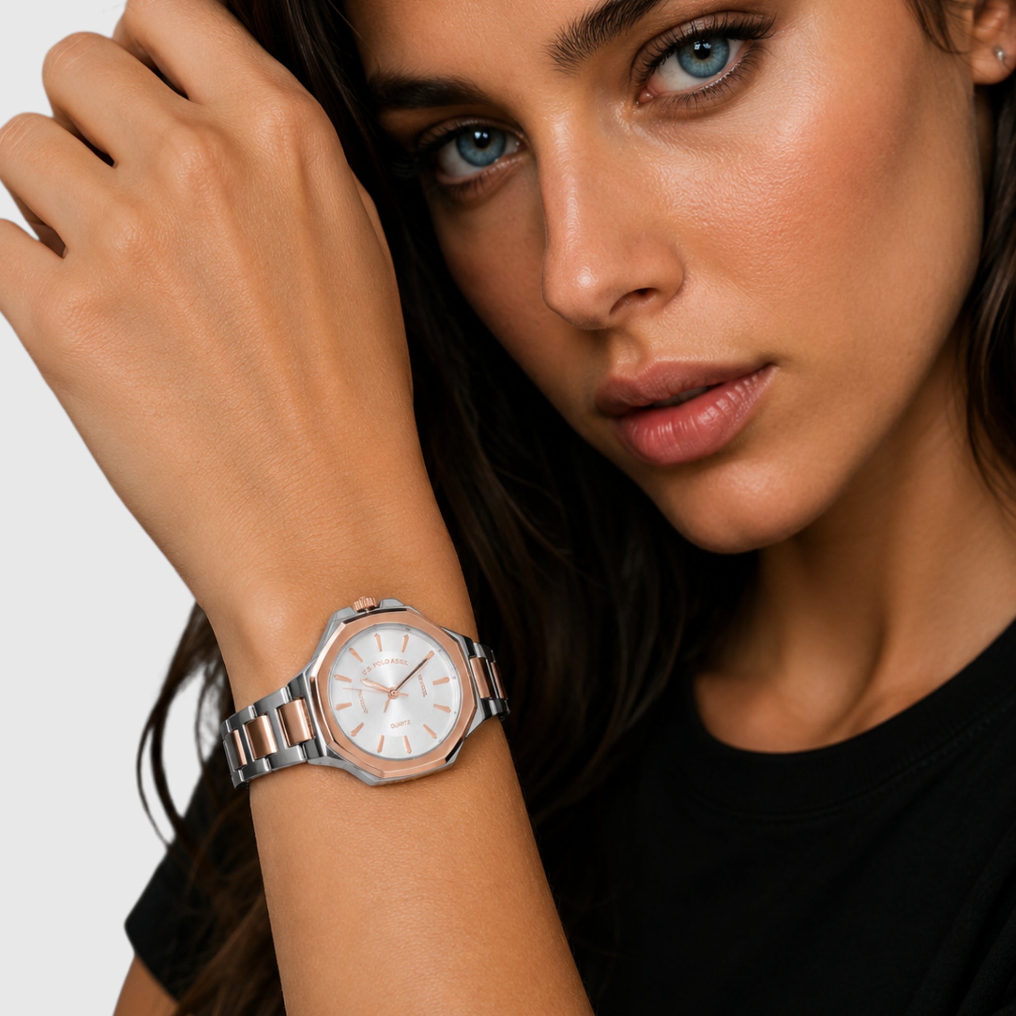 LADIES TWO TONE LINK ANALOG WATCH,USC40728UO-0000A