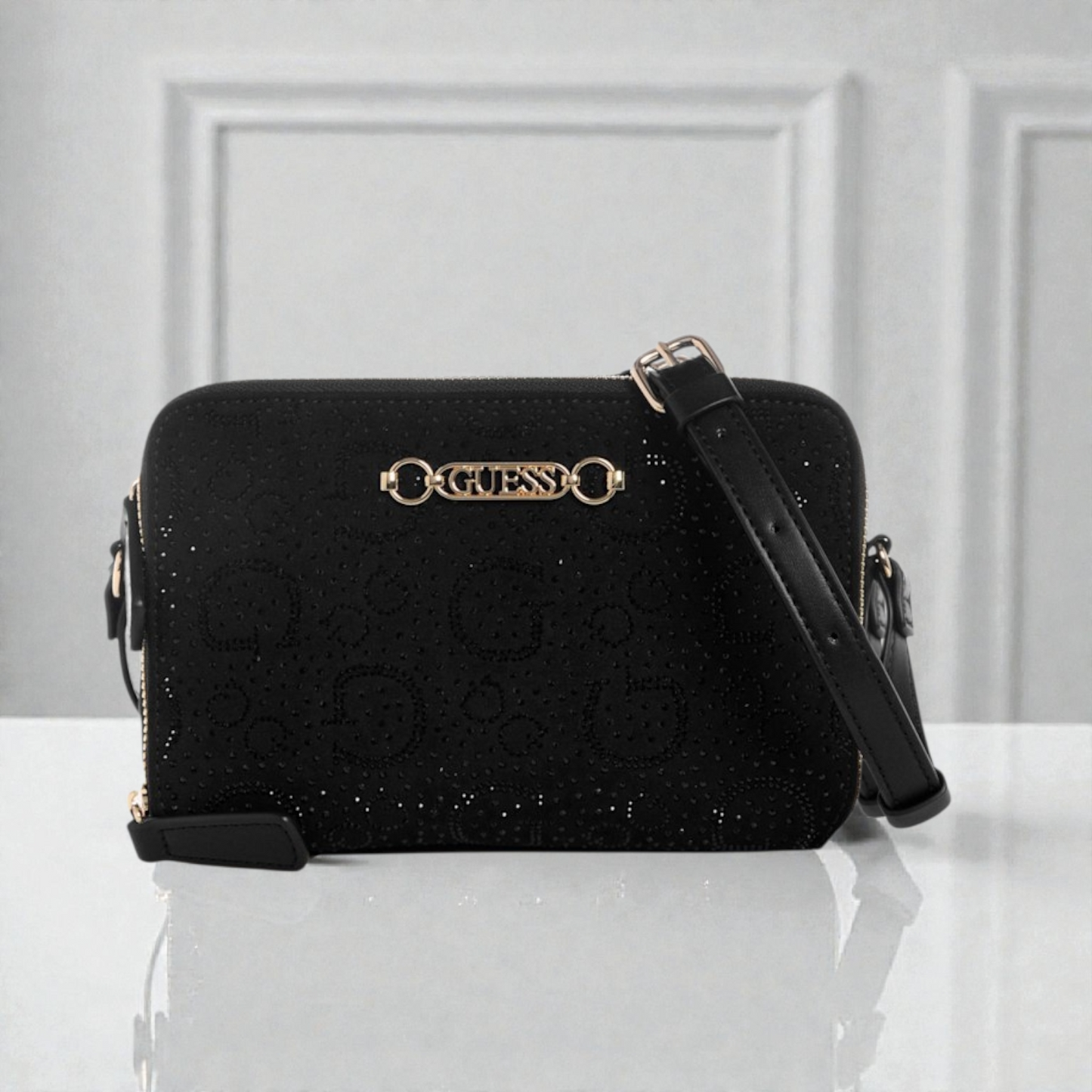 Avelina Rhinestone Logo Double-Zip Crossbody