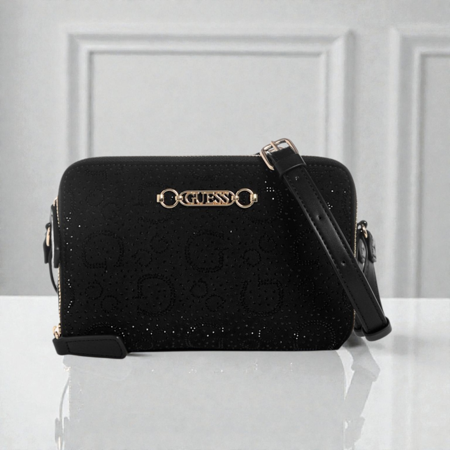 Avelina Rhinestone Logo Double-Zip Crossbody