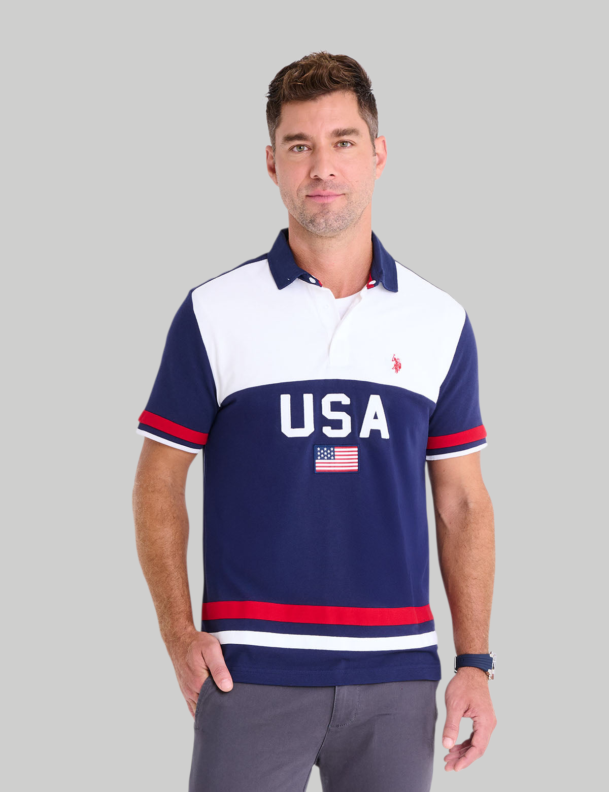 COLORBLOCK AMERICANA APPLIQUE PIQUE POLO SHIRT