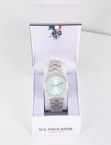 LADIES SILVER LINK WATCH WITH BLUE FACE,USC40734UO-0000A