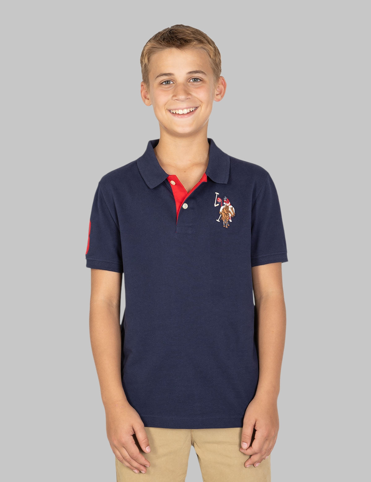 BOYS MULTI COLOR LOGO SOLID PIQUE POLO SHIRT