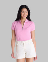 HALF ZIP PUFF SLEEVE HEATHER POLO SHIRT