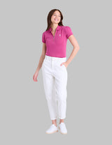 HALF ZIP PUFF SLEEVE HEATHER POLO SHIRT