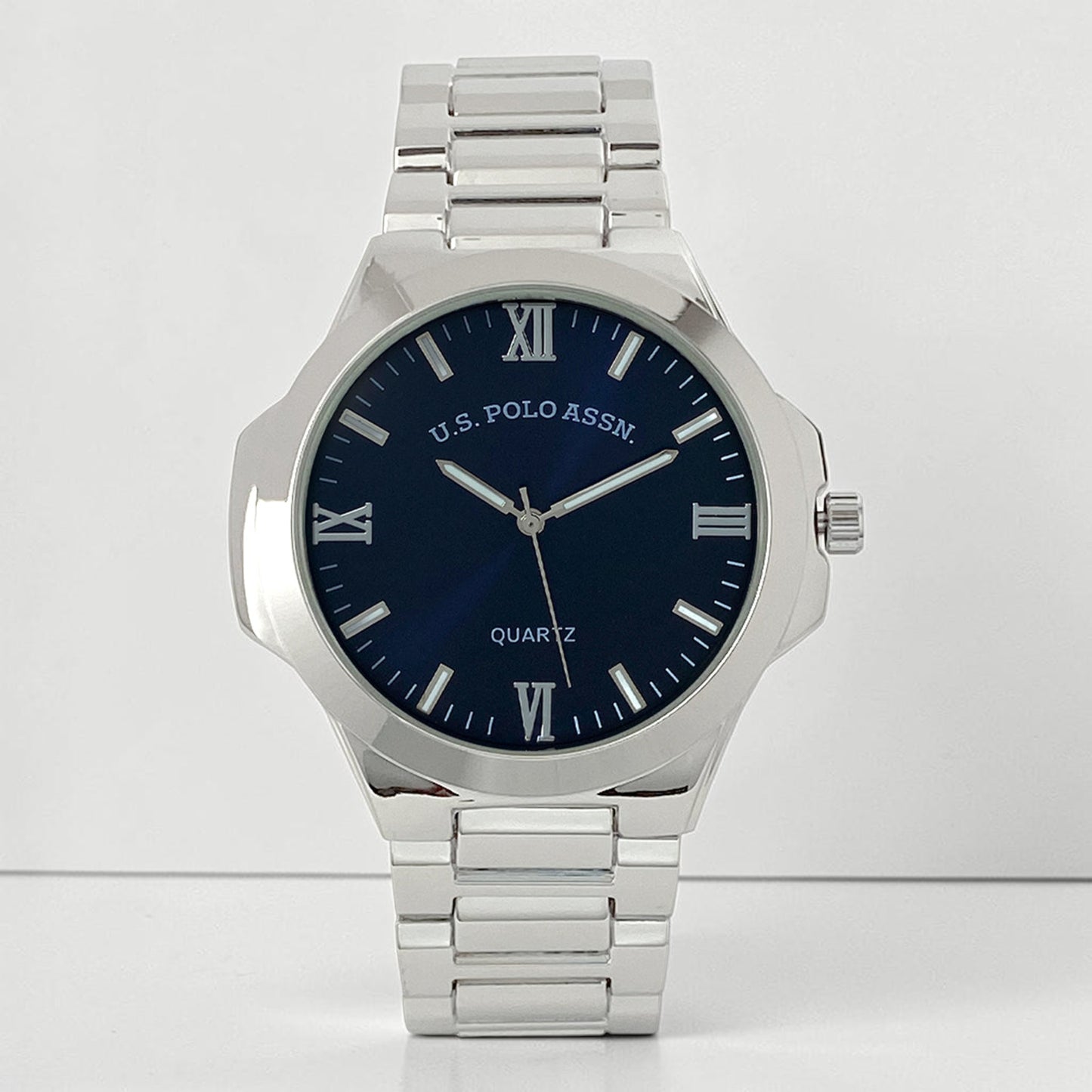 MENS SILVER LINK WATCH WITH BLUE FACE,USC80834UO-0000A