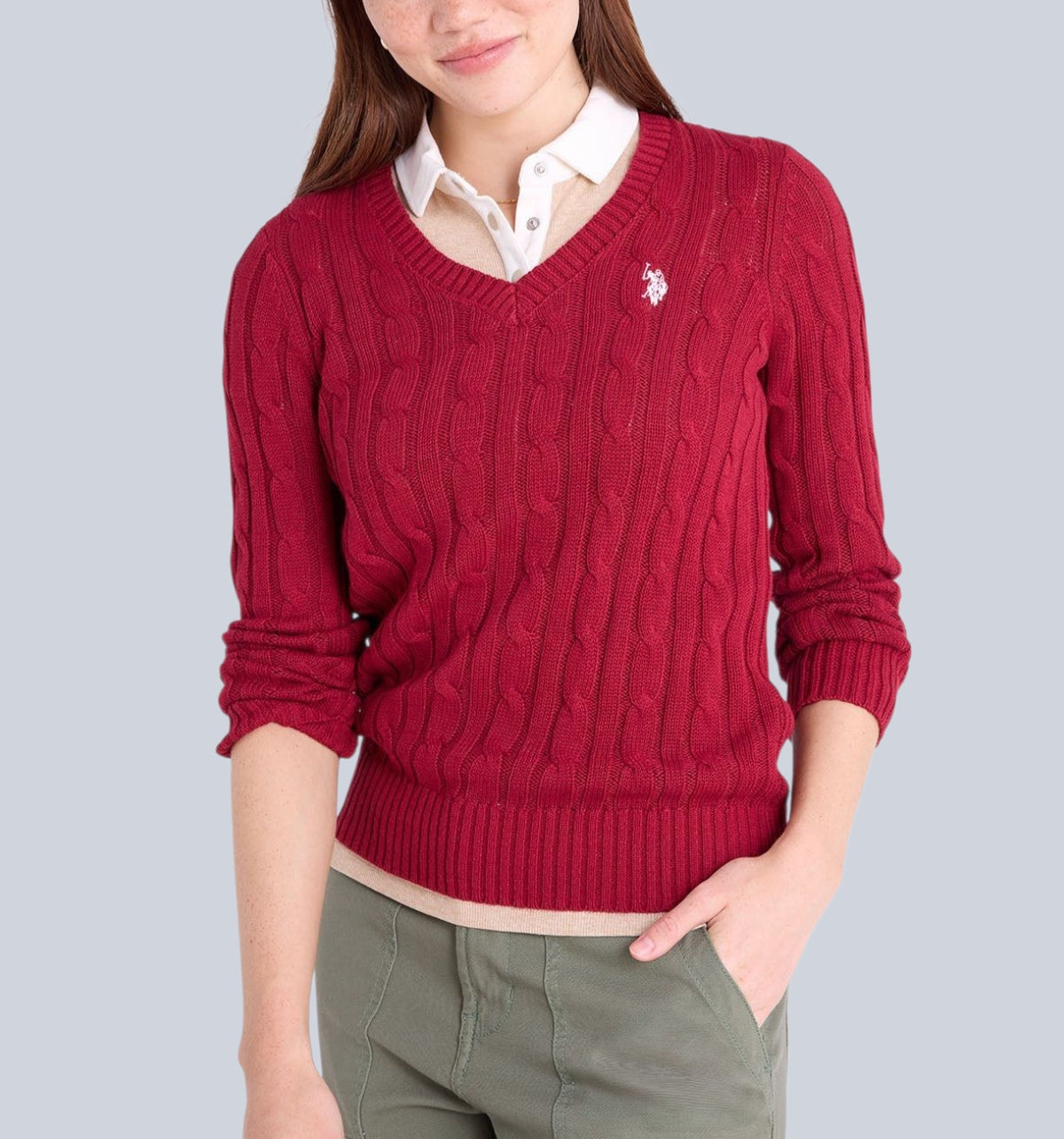 SOFT CABLE V-NECK SWEATER , 321116C-1Q00A