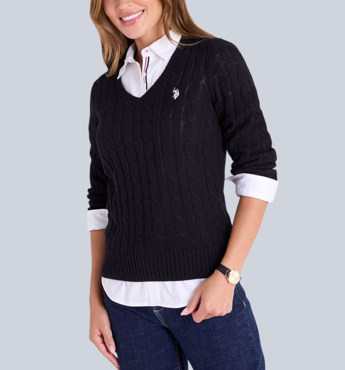 SOFT CABLE V-NECK SWEATER , 321116C-1Q00A