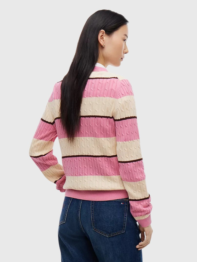 TOMMY HILFIGER Rugby Stripe Cable Knit Sweater,XW08906-YCF