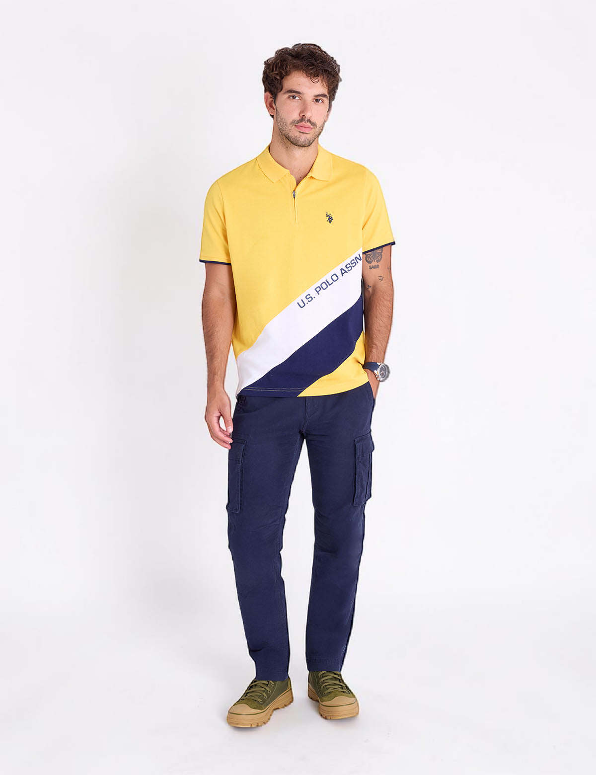 Immediate PIQUE COLOR BLOCK ZIPPER POLO SHIRT Serial 11P0111-3O00A