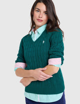 US.POLO.ASSN CABLE V-NECK SWEATER, 21W0007-EE00A
