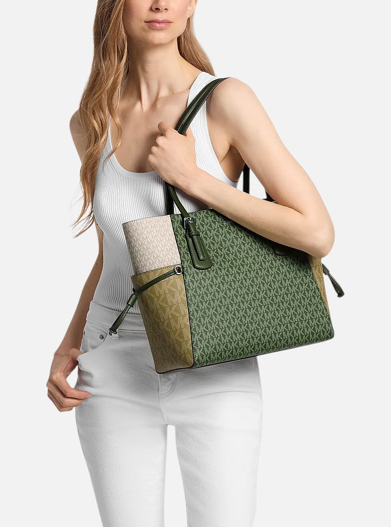 Michael Kors Voyager Large Color-Block Signature Logo Tote Bag,35S5SV6T7B