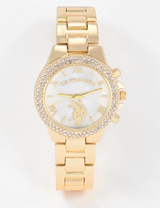 Immediate Us polo assn LADIES GOLD EMBELLISHED LINK WATCH USC40739UO