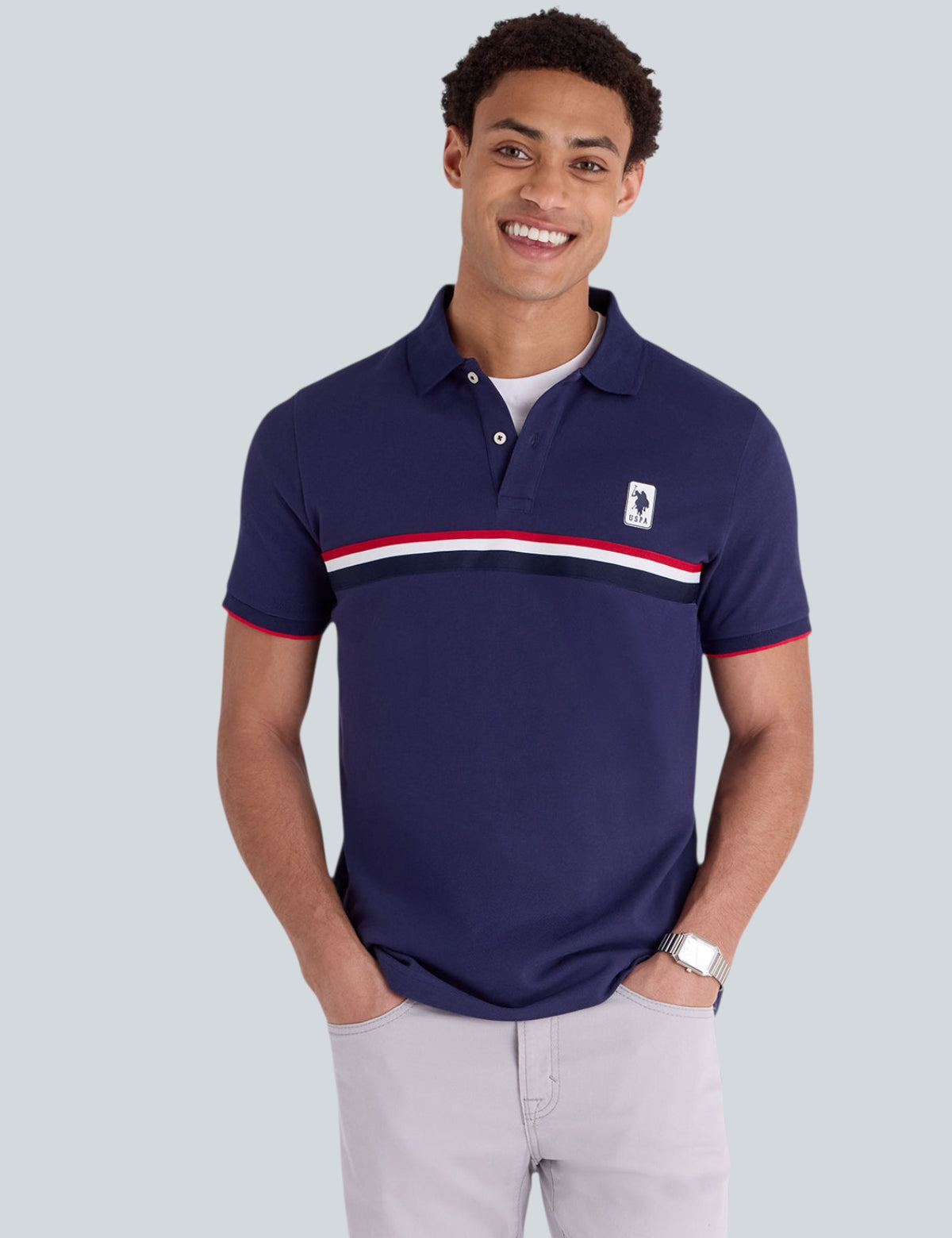 PIECED SIGNATURE STRIPE PIQUE POLO SHIRT,11A722-3O00A