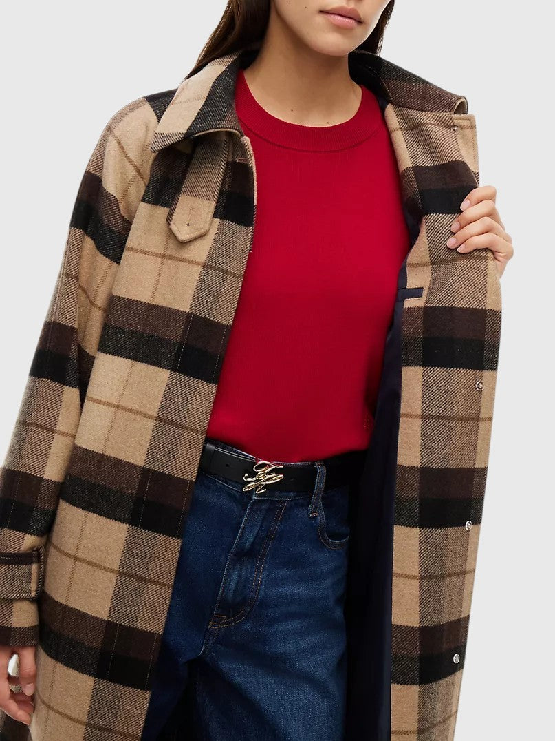 TOMMY HILFIGER New
Plaid Wool-Blend Belted Car Coat,XW09419-AB3
