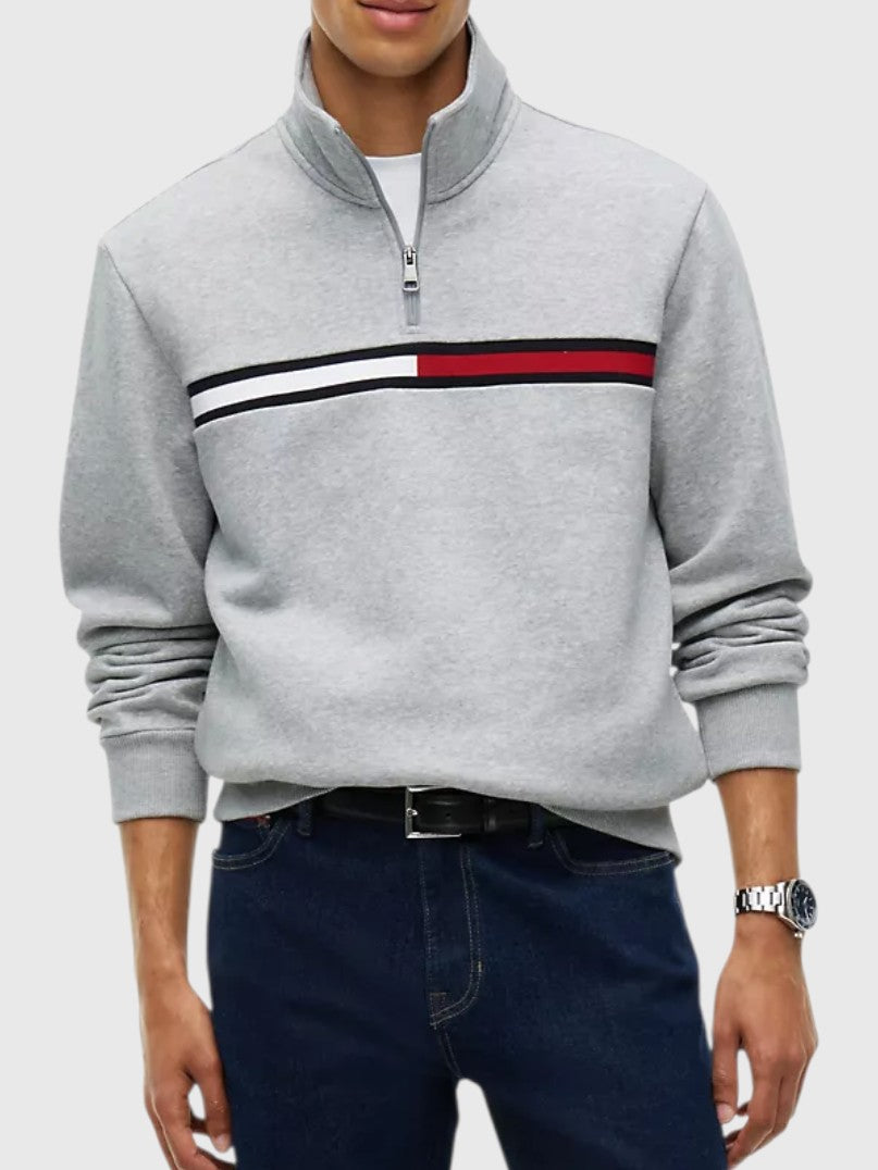 TOMMY HILFIGER Flag Stripe Logo Quarter-Zip Sweatshirt , XM08960-P61