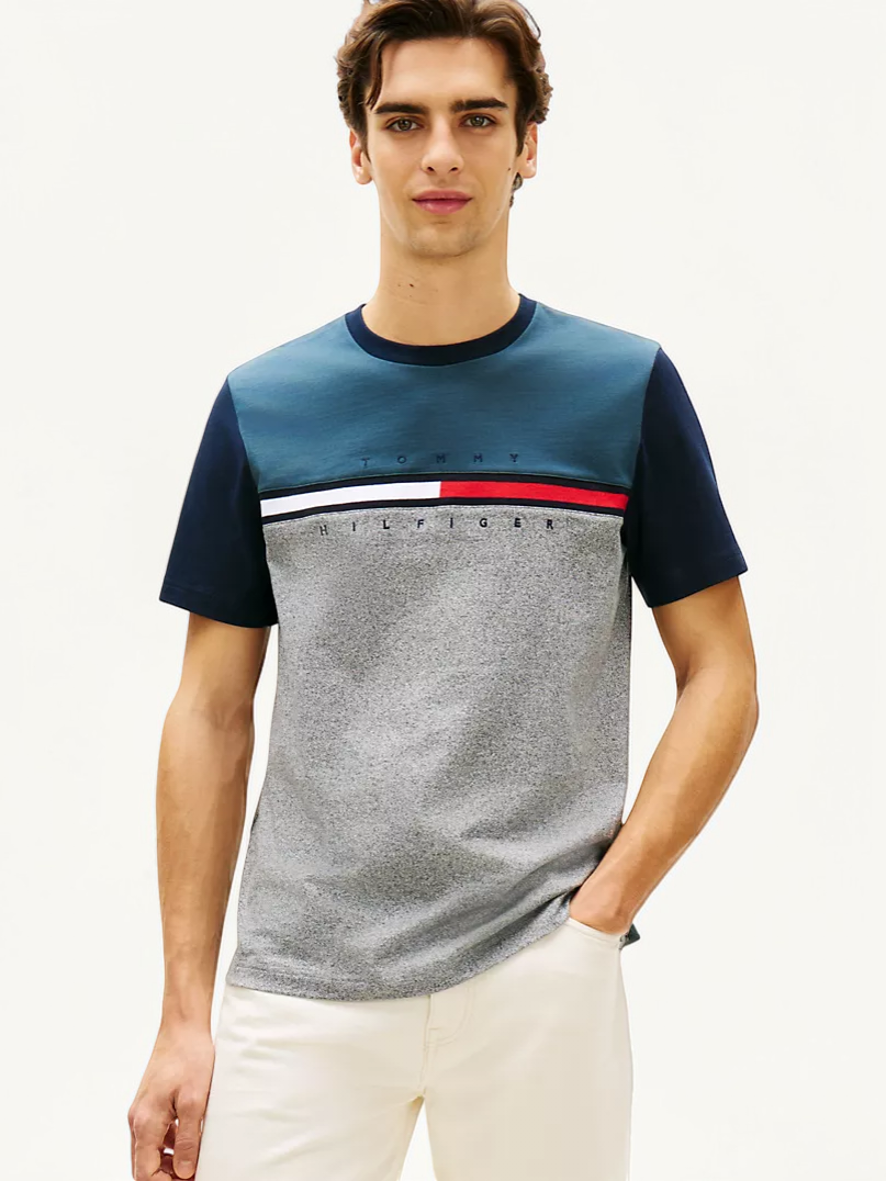 Flag Logo Contrast Sleeve T-Shirt
