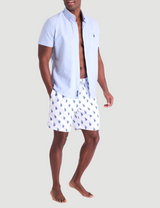 7" ALL OVER LOGO PRINT SWIM SHORTS