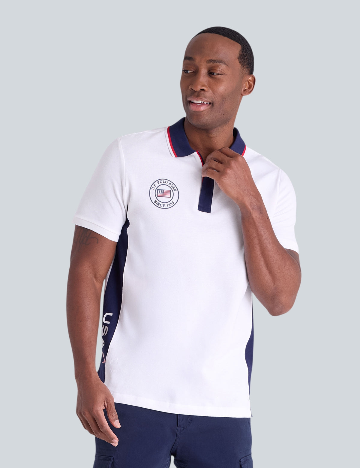 USA VERTICAL PATCH PIQUE POLO SHIRT WITH ZIP PLACKET,11P0105-3O00A