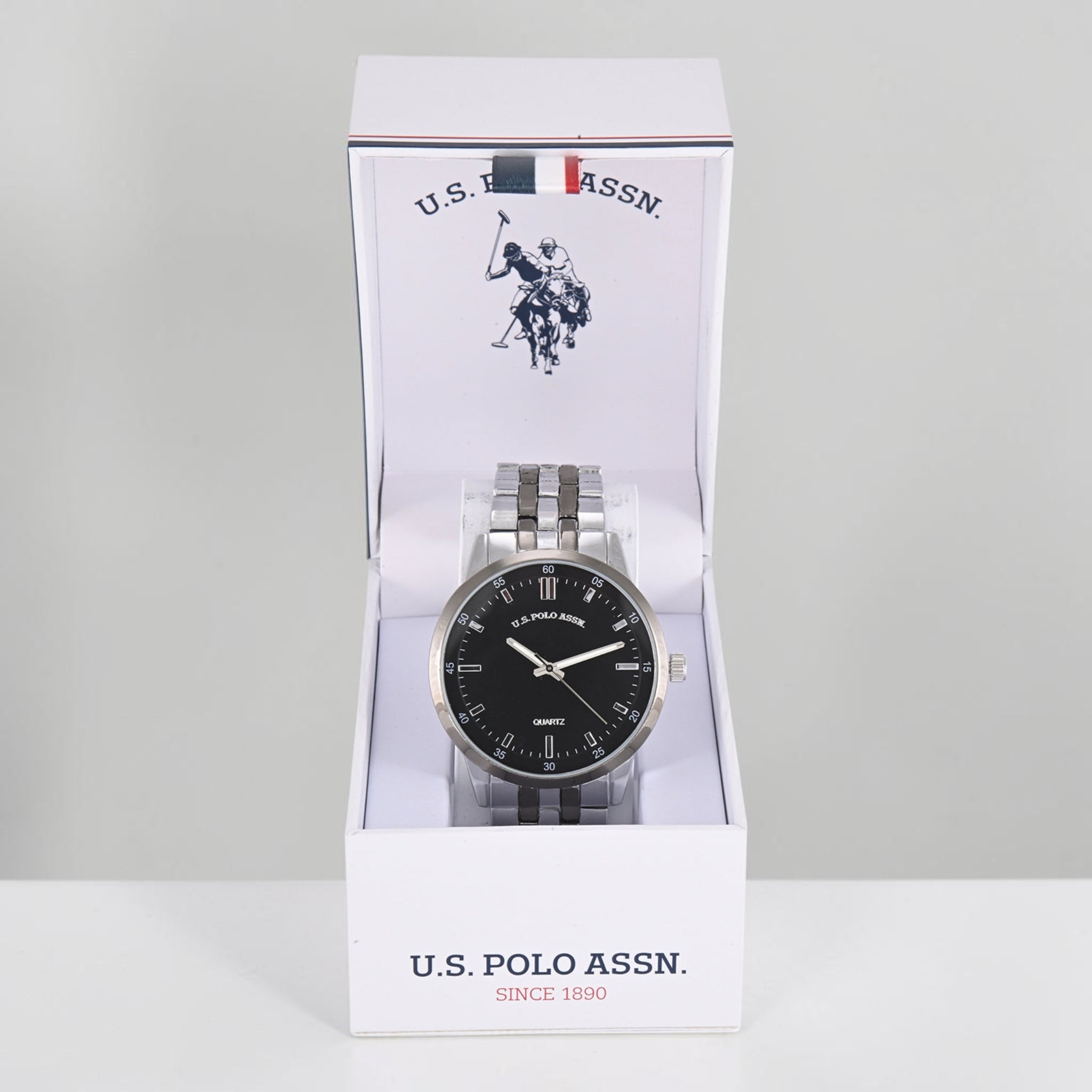 MENS TWO TONE SILVER AND GUNMETAL ANALOG LINK WATCH,USC80990UO-0000A