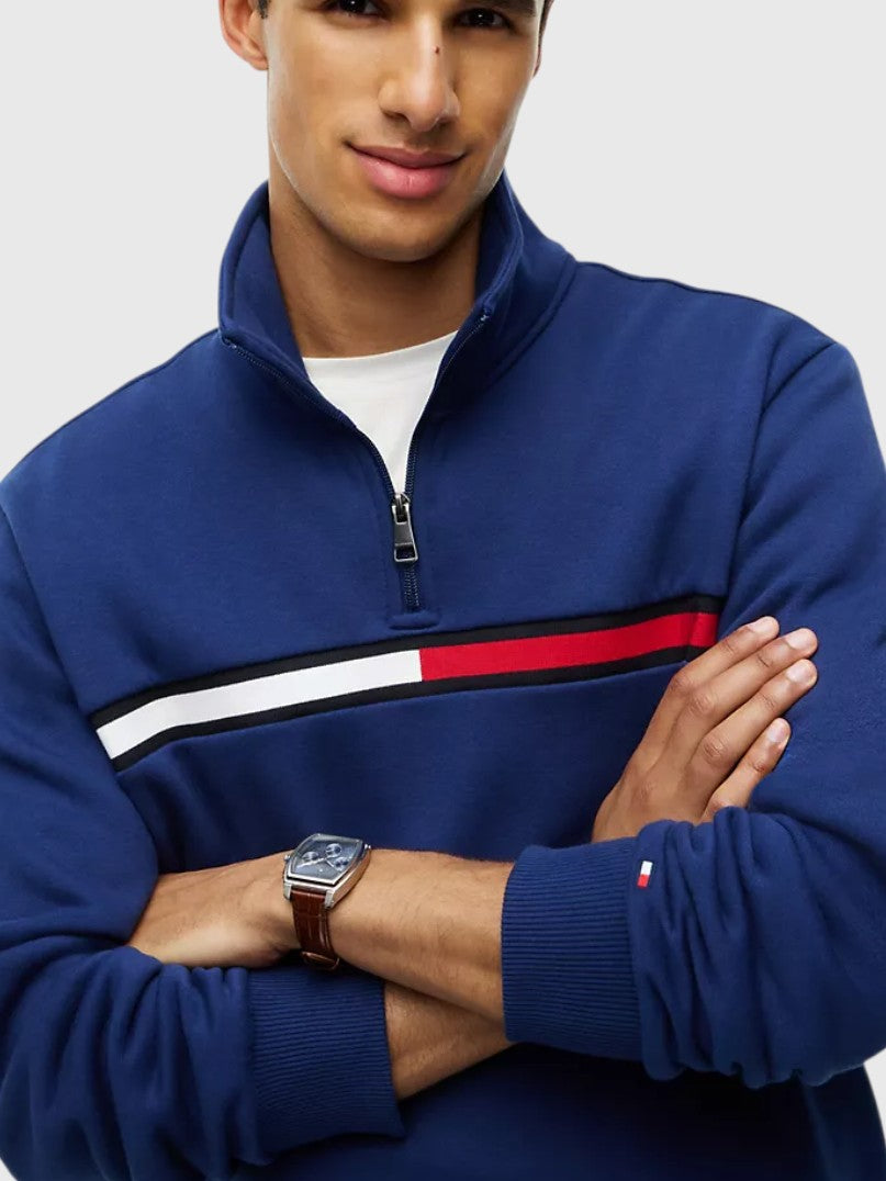 TOMMY HILFIGER Flag Stripe Logo Quarter-Zip Sweatshirt , XM08960-P61