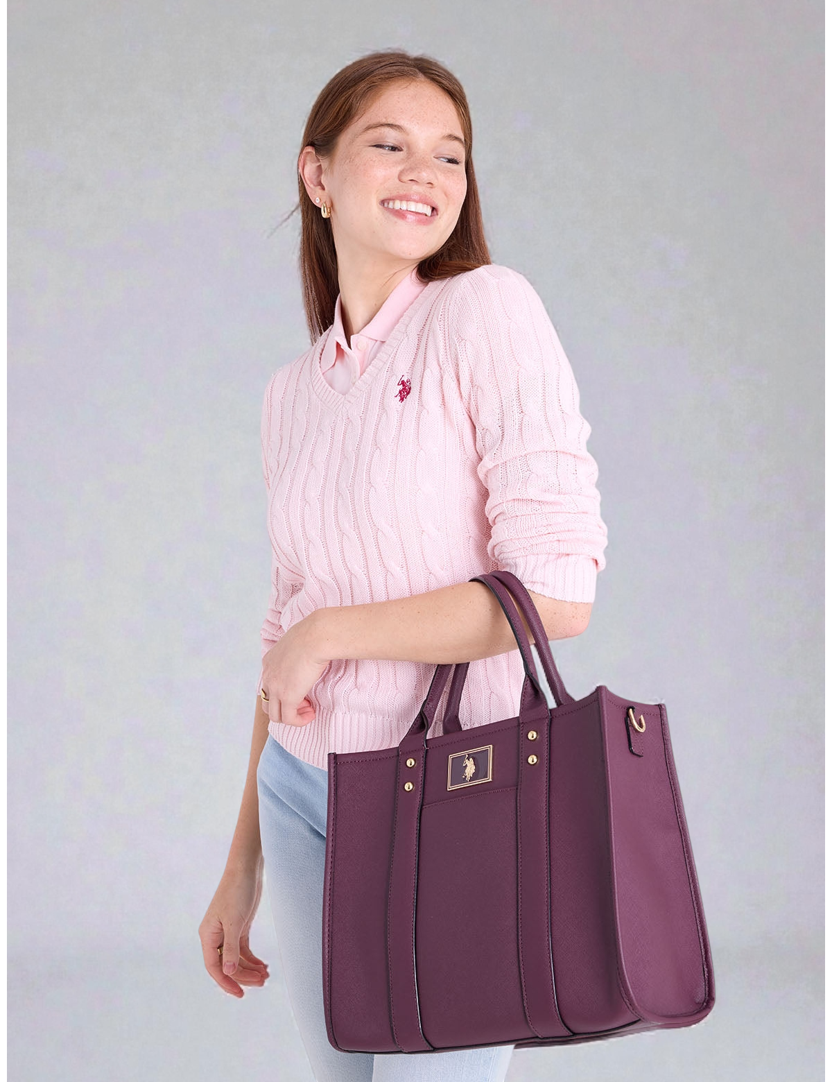 USPA BOX TOTE WITH CROSSBODY STRAP