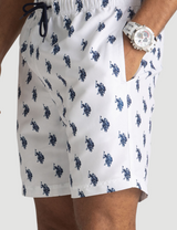 7" ALL OVER LOGO PRINT SWIM SHORTS