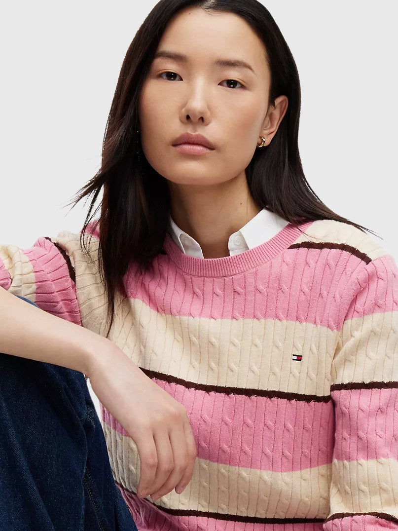 TOMMY HILFIGER Rugby Stripe Cable Knit Sweater,XW08906-YCF