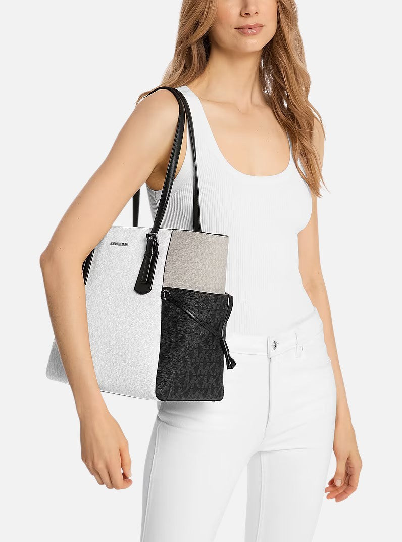 Michael Kors Voyager Large Color-Block Signature Logo Tote Bag,35S5SV6T7B