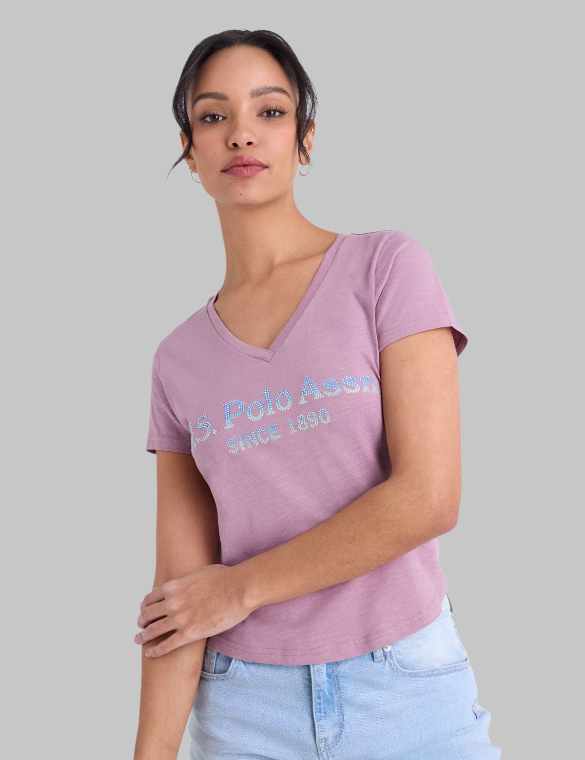 OMBRE V-NECK STRONE PRINT T-SHIRT,21T0090-2J00A