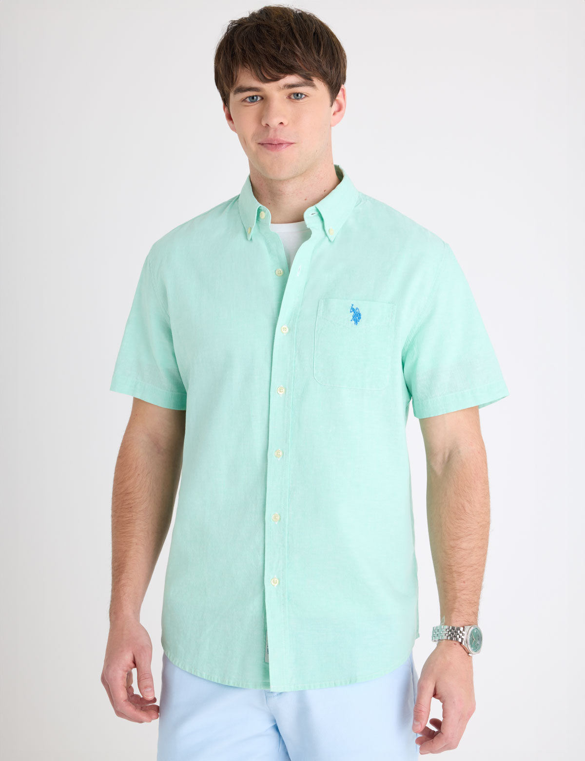 SHORT SLEEVE LINEN BLEND POCKET SHIRT 11H0372-WR00A