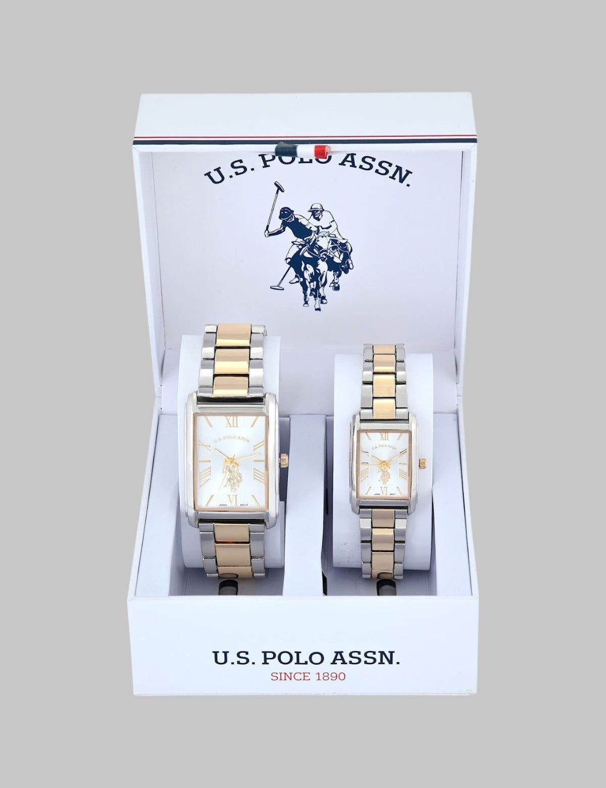 HIS AND HERS TWO TONE SQUARE WATCH SET,USC2658UO-0000A
