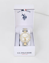LADIES TWO TONE EMBELLISHED LINK WATCH,USC40715UO-0000A