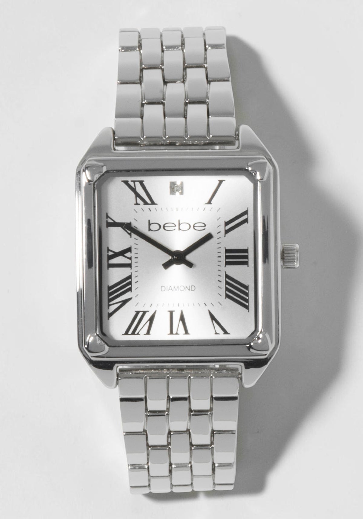 Silver Link Rectangle Bracelet Diamond Dial Watch