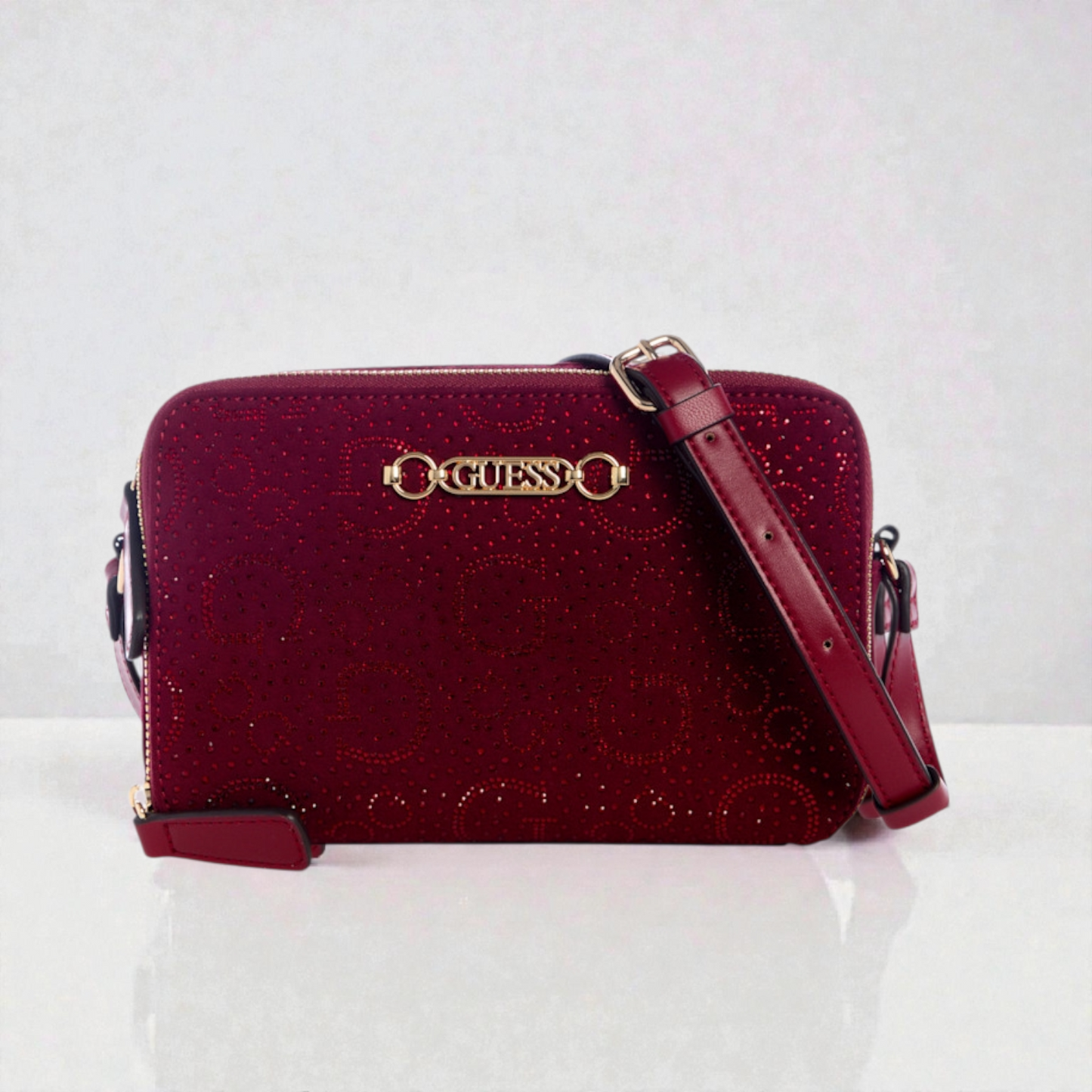 Avelina Rhinestone Logo Double-Zip Crossbody