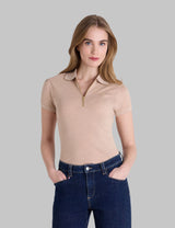 HALF ZIP PUFF SLEEVE HEATHER POLO SHIRT