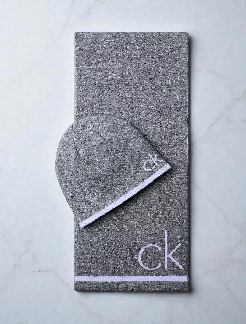 Flocked Monogram Logo Beanie and Scarf Set