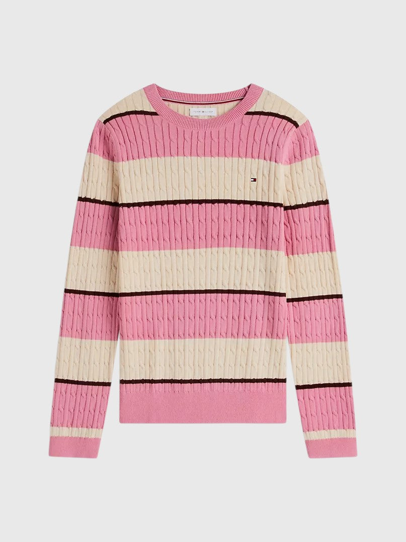TOMMY HILFIGER Rugby Stripe Cable Knit Sweater,XW08906-YCF