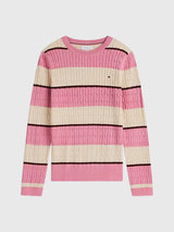 TOMMY HILFIGER Rugby Stripe Cable Knit Sweater,XW08906-YCF