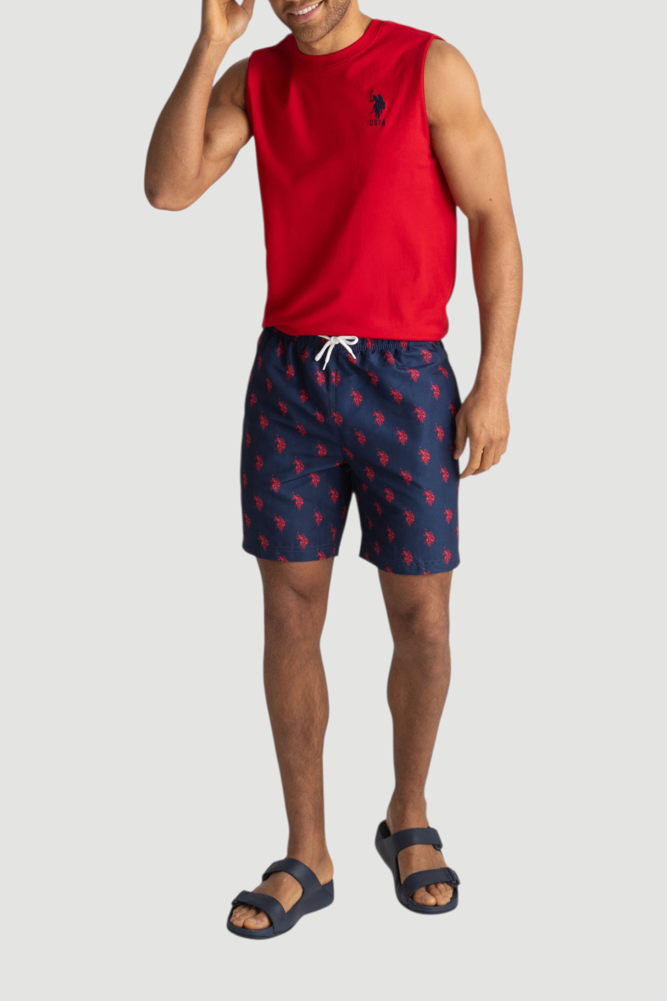 7" ALL OVER LOGO PRINT SWIM SHORTS