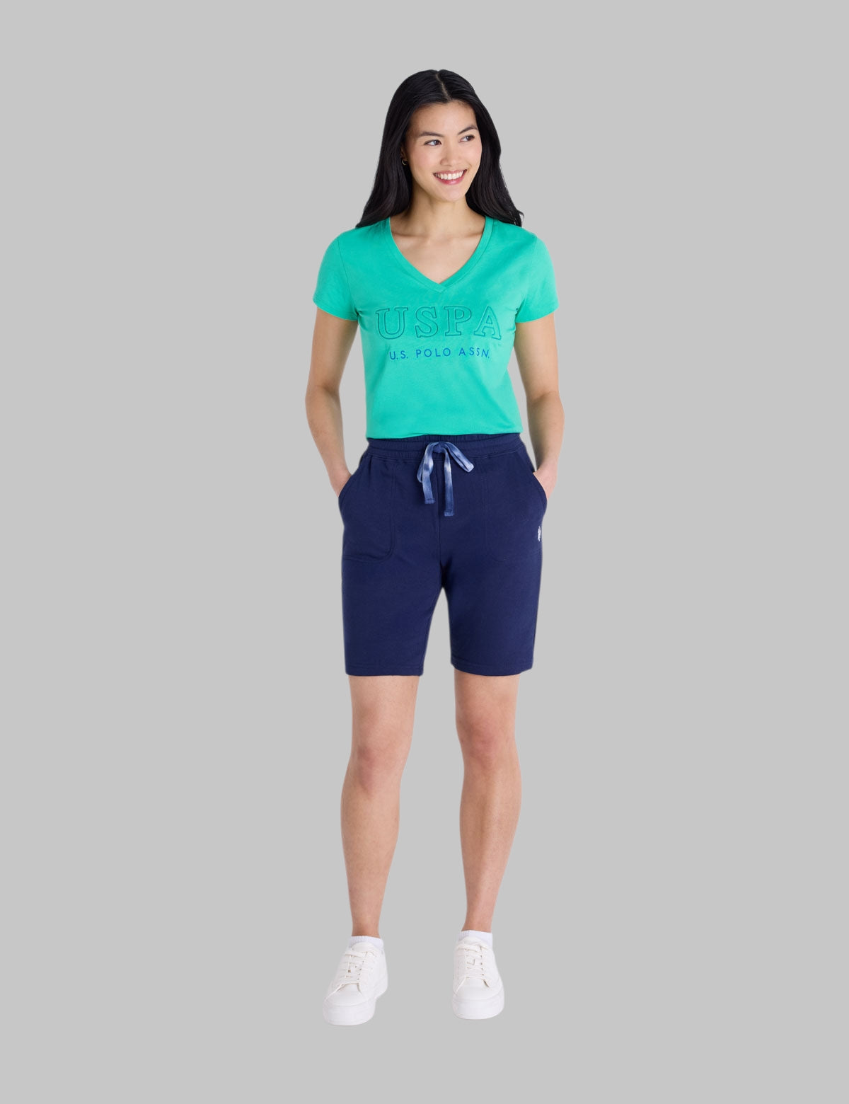 USPA DEBOSSED PRINT V-NECK GRAPHIC T-SHIRT,21T0087-1D00A