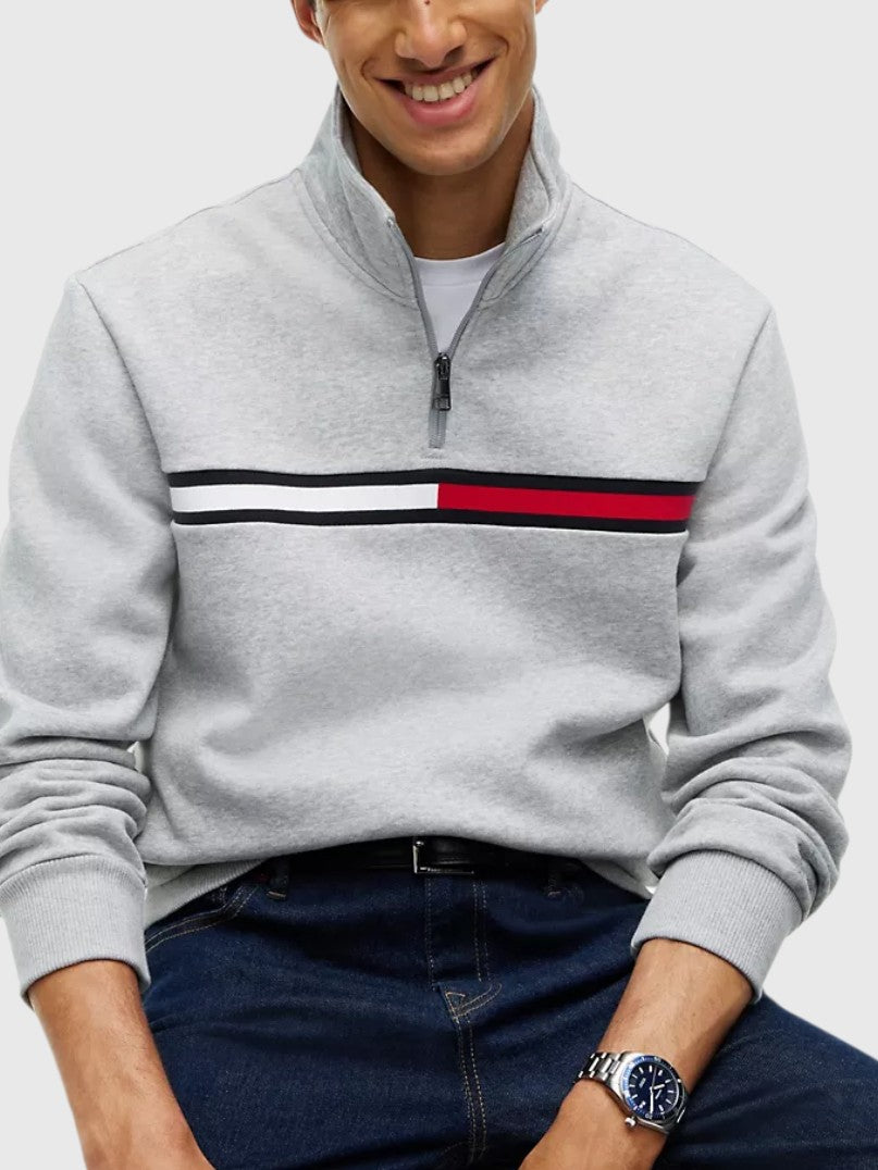 TOMMY HILFIGER Flag Stripe Logo Quarter-Zip Sweatshirt , XM08960-P61