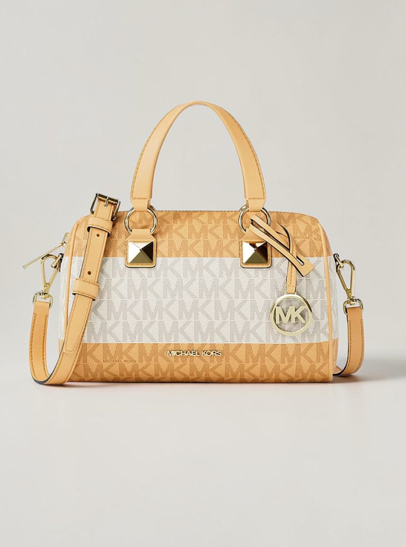 Grayson Striped Signature Logo Duffel Crossbody Bag,35S6SGYC5U