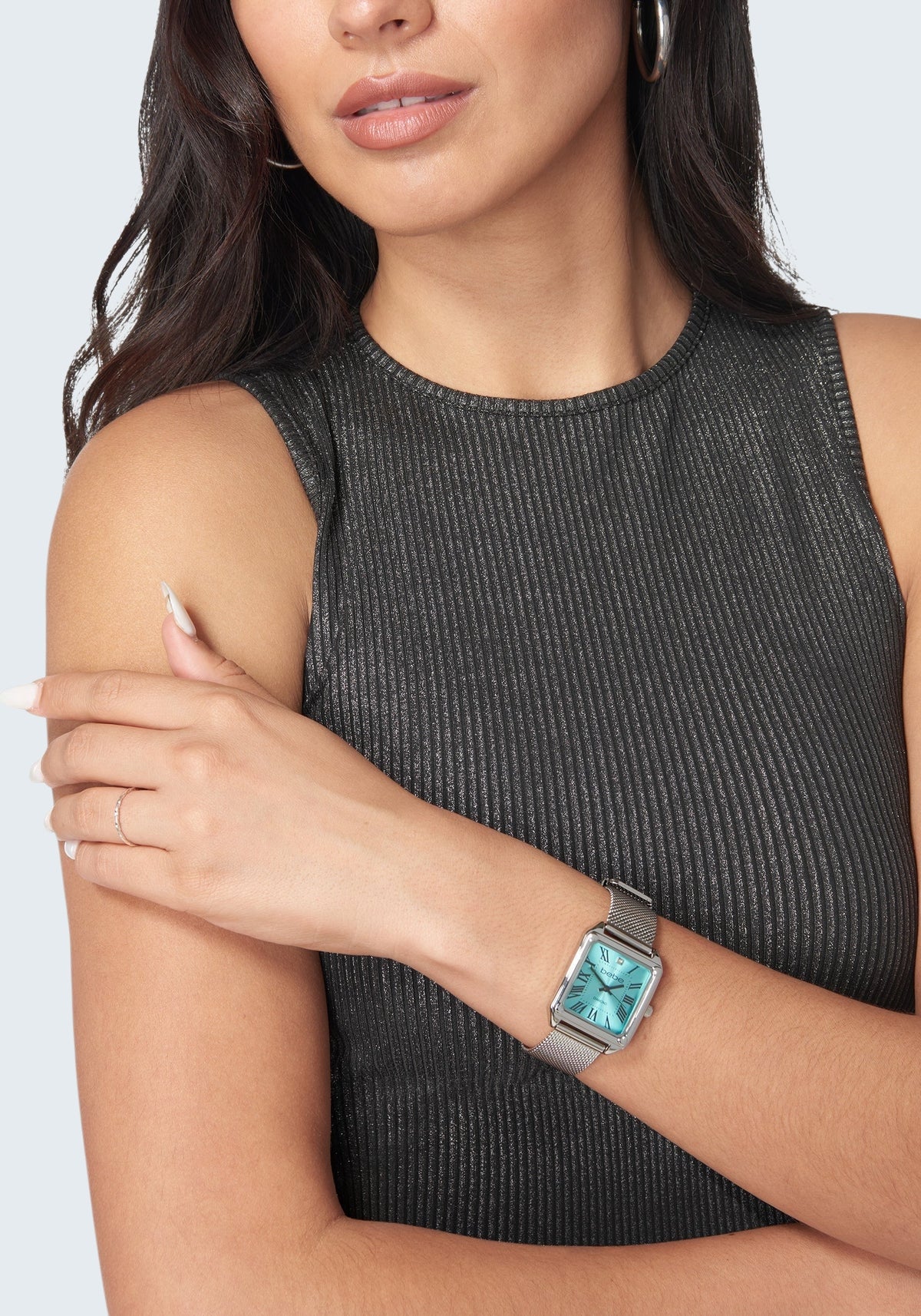 Silver Mesh Strap Rectangle Diamond Dial Watch