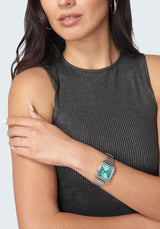 Silver Mesh Strap Rectangle Diamond Dial Watch