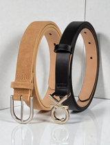 C.K Monogram Logo and Round Buckle Reversible Belt Set