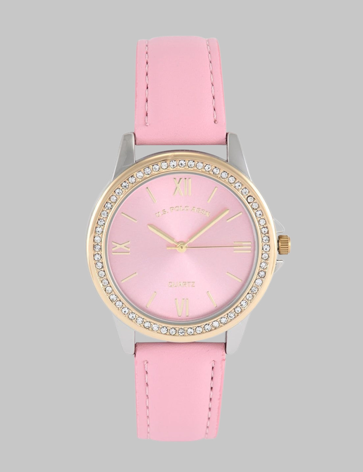 LADIES PINK STRAP WATCH WITH GOLD ACCENT,USC42113UO-0000A