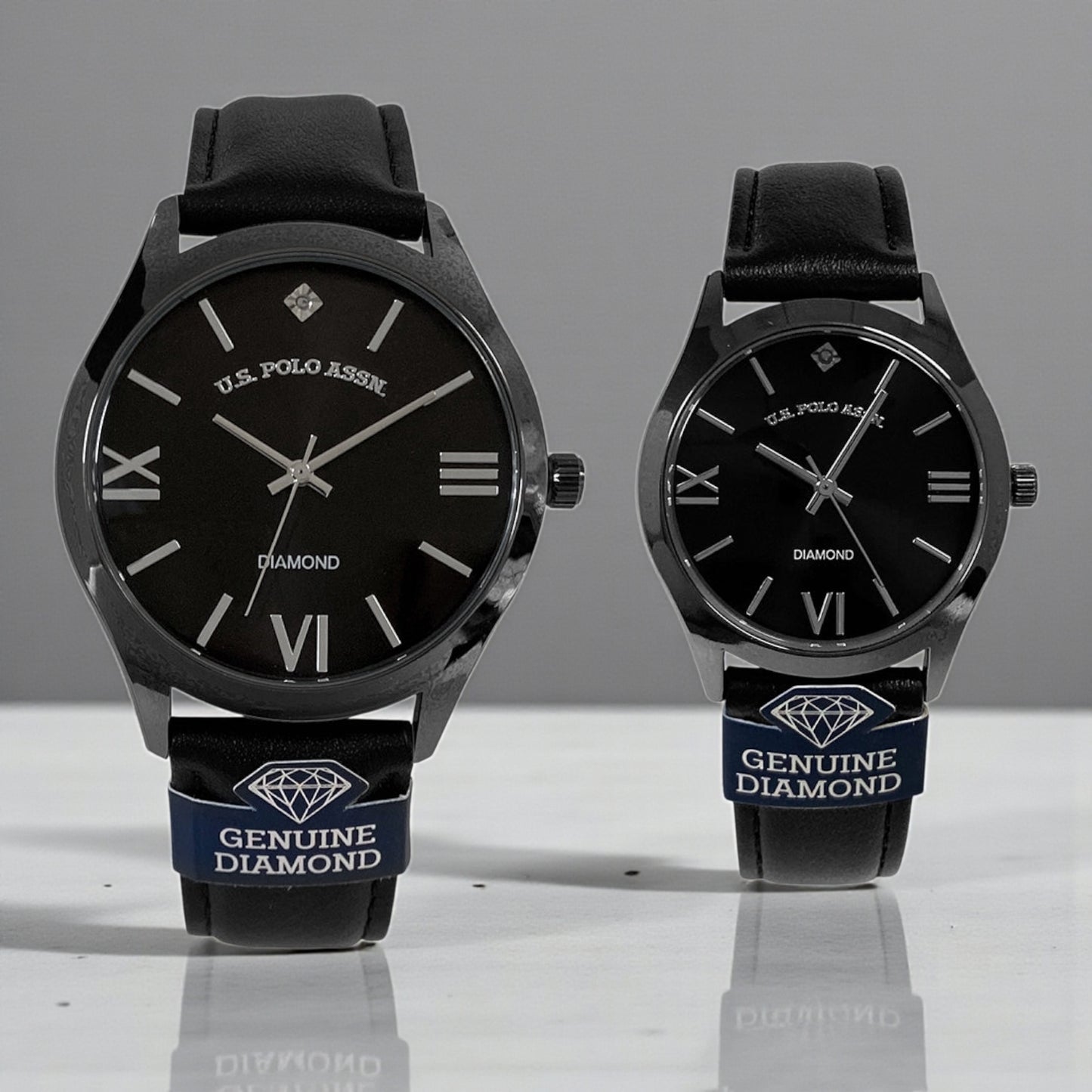 HIS AND HERS BLACK STRAP DIAMOND WATCH SET,USC2703UO
