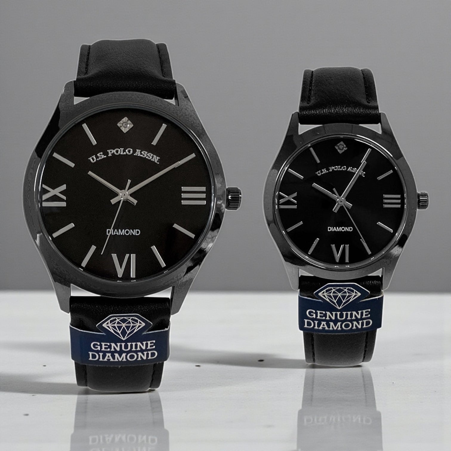 HIS AND HERS BLACK STRAP DIAMOND WATCH SET,USC2703UO
