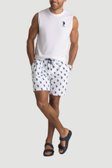 7" ALL OVER LOGO PRINT SWIM SHORTS